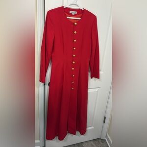 Classic Red Long-Sleeve Button-Front Dress Kate Middleton Inspired
